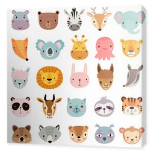 Big animal set. Cute faces. Hand drawn characters.