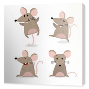 Cute mouse vector set. Little rat has long tail collection.  Animal wildlife cartoon character.