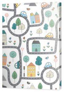 Vector pattern with funny city map for kids