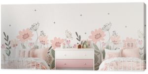 Wall mockup in child room interior. Nursery Interior in scandinavian style. 3d rendering, 3d illustration 