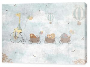 Mural wallpaper. Wallpapers for kids. Wallpaper for children's room with cute animals. Bedtime story 