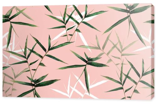 Watercolor painting bamboo green leaves seamless pattern background.Watercolor hand drawn illustration tropical exotic leaf prints for wallpaper,textile Hawaii aloha summer style.