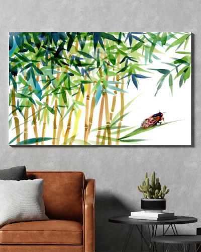 Watercolor bamboo with bug