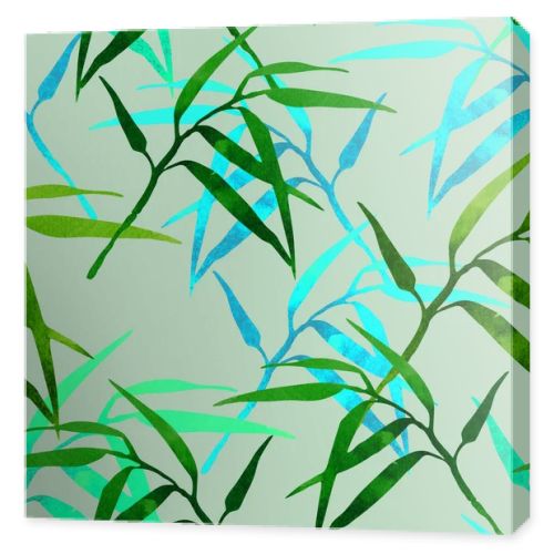  floral seamless pattern with bamboo branch on green background