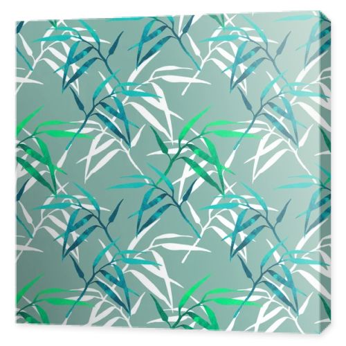  floral seamless pattern with bamboo branch on green background