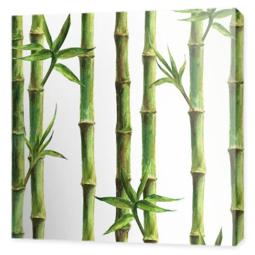 Green bamboo stems and leaves seamless pattern