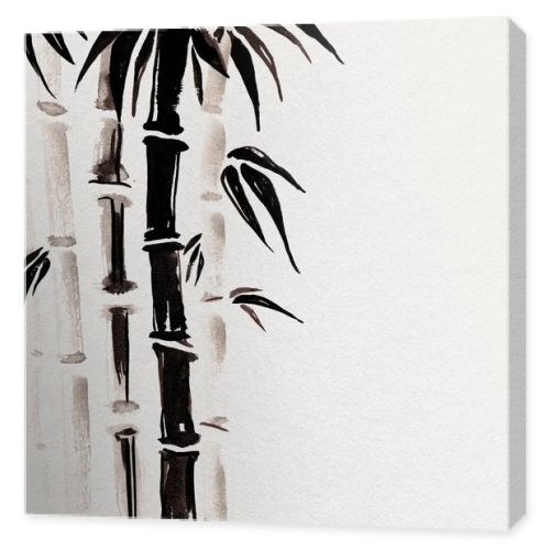 Bamboo in Chinese style. Watercolor hand painting illustration.