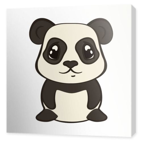 Cute panda bear character in cartoon style isolated on white background. Panda with big expressive eyes. Flat design vector illustrator. Bearcat sits, front view. Lovely muzzle, design for children.