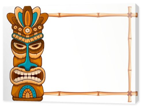 Wooden Tiki mask and bamboo frame