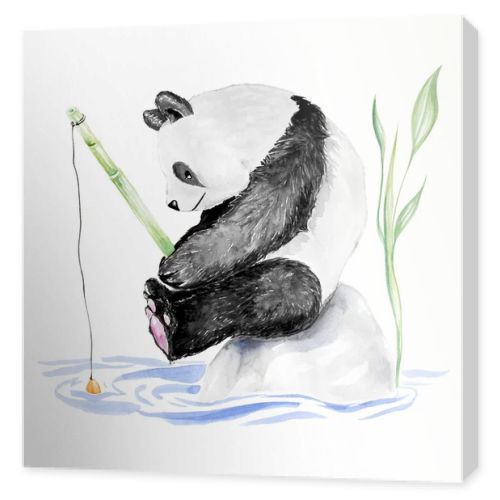 Watercolor Hand Drawn Cartoon Panda