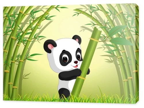 two cute panda in a bamboo forest
