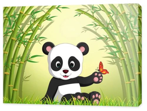 two cute panda in a bamboo forest