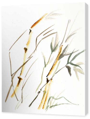 young bamboo on wind, ink wash painting