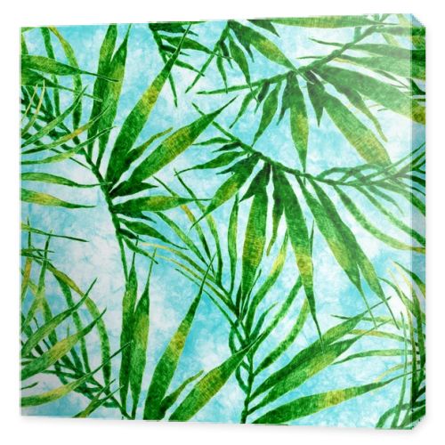 Tropical seamless pattern. Watercolor chaotic palm