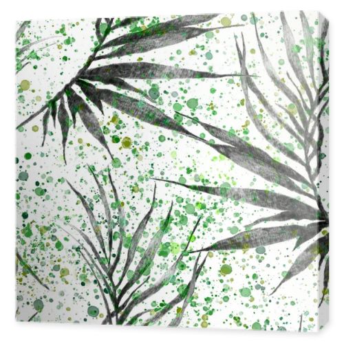 Tropical seamless pattern. Watercolor curved palm 