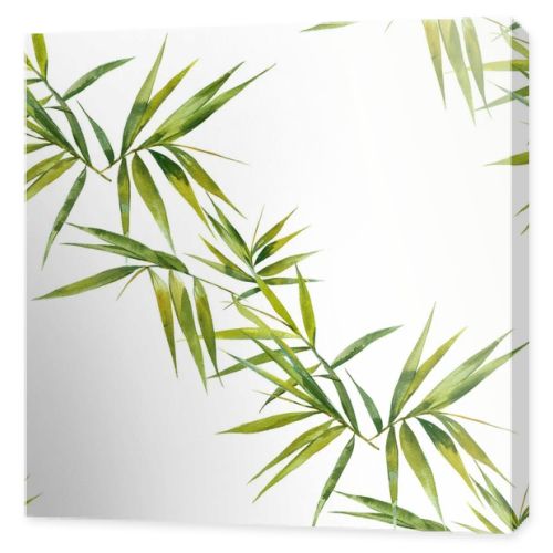 Watercolor illustration of bamboo leaves , seamless pattern on white background