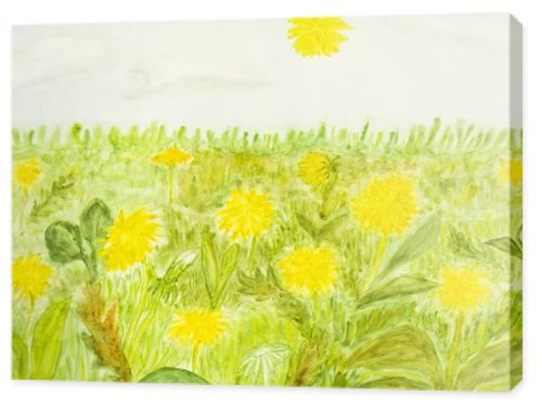 Yellow dandelions, painting