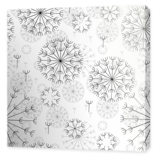 vector abstract seamless black and white pattern of dandelions