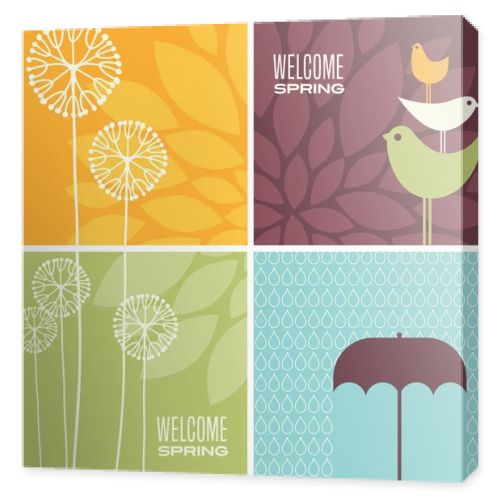 Coordinating spring designs for greeting cards, banners, stationary