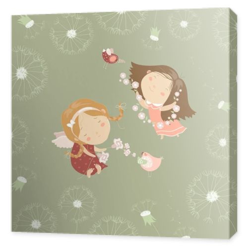 Two little angels with flowers