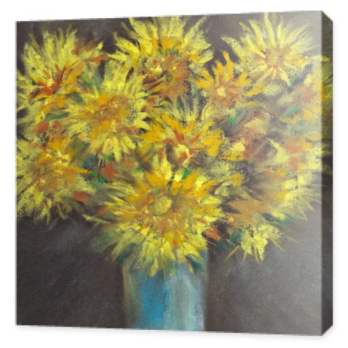 Still-life - bouquet of dandelions flowers in vase on a background drawing by pastel