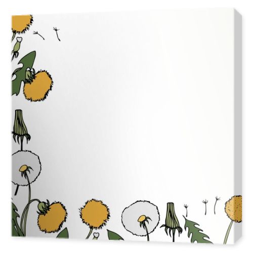 Dandelion drawing border. Vector floral frame.  Wild botanical bloom. Great for tea packaging, label, icon, greeting cards, decor