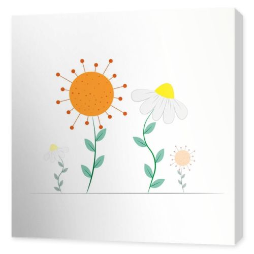 Funny drawing of sunny wildflowers. Chamomile vector