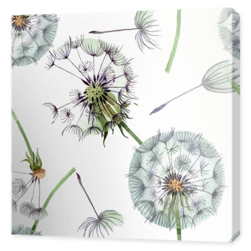 Dandelion blowball with seeds. Watercolor background illustration set. Watercolour drawing fashion aquarelle isolated. Seamless background pattern. Fabric wallpaper print texture.