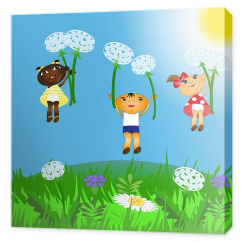 Children fly on dandelions