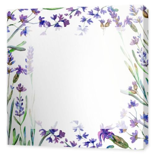 Purple lavender flowers. Wild spring flowers. Watercolor background illustration. Frame border square.