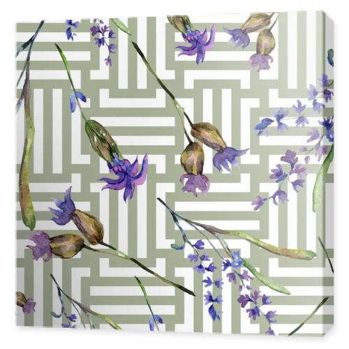 Purple lavender flowers. Seamless background pattern. Fabric wallpaper print texture. Hand drawn watercolor background illustration.
