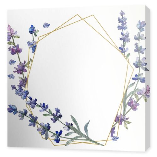 Purple lavender. Floral botanical flower. Wild spring leaf wildflower isolated. Watercolor background illustration set. Watercolour drawing fashion aquarelle isolated. Frame border ornament square.
