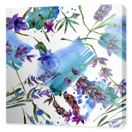 Beautiful purple lavender flowers isolated on white. Watercolor background illustration. Watercolour drawing fashion aquarelle. Seamless background pattern.