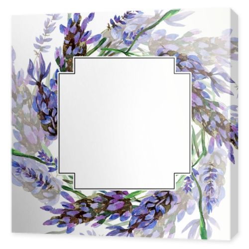 Beautiful purple lavender flowers isolated on white. Watercolor background illustration. Watercolour drawing fashion aquarelle. Frame border ornament.