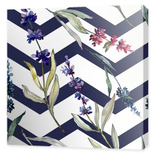 Lavender floral botanical flowers. Watercolor background illustration set. Seamless background pattern.