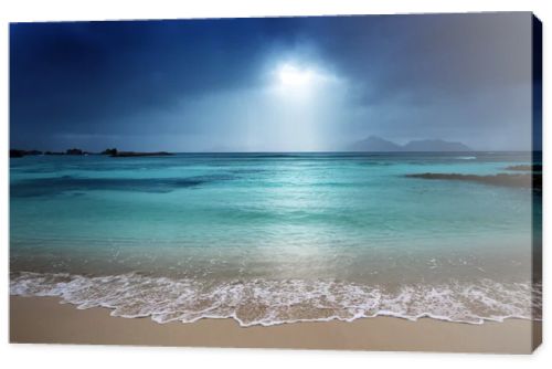 dark sky on the beach of la Digue island, Seychelles