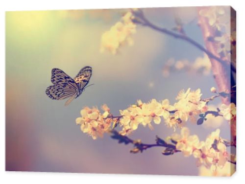 Vintage butterfly with flowers