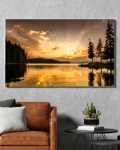 Mountain lake at down