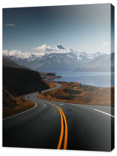 Beautiful view of a road leading to Mount Cook, New Zealand