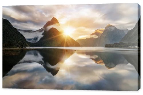 Beautiful Sunrise in Milford Sound, New Zealand