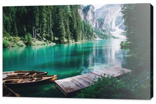 Beautiful view of Lago di Braies or Pragser wildsee, Italy.