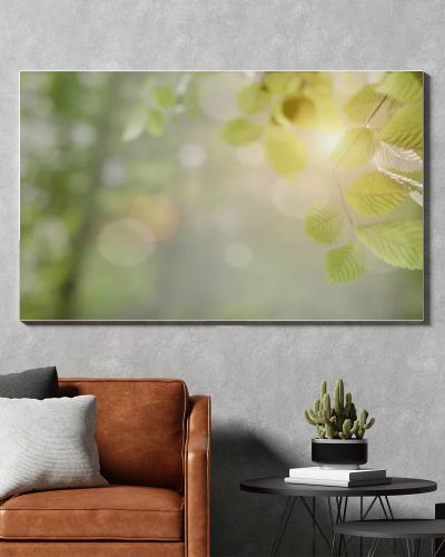 Selective focus leaves with orange light and bokeh, 3d illustration rendering