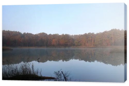 Early morning scenery of Bentennuma pond and autumn leaves in Goshikinuma, Urabandai, Fukushima, Japan