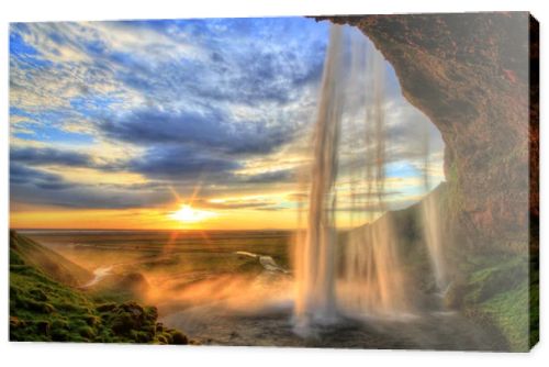 Seljalandfoss waterfall at sunset in HDR, Iceland