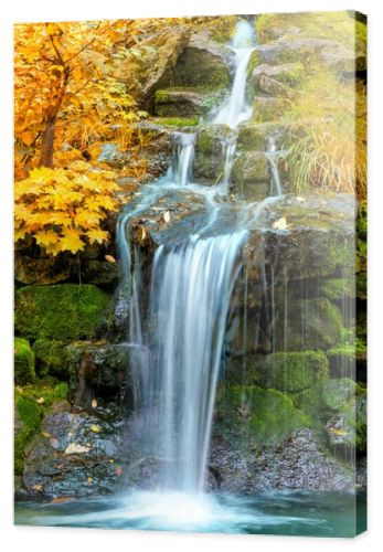 Landscape of Waterfall in yellow Autumn forest