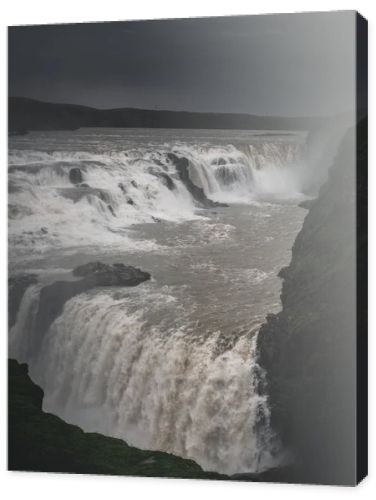 landscape with big majestic Gullfoss waterfall in mountains, Iceland