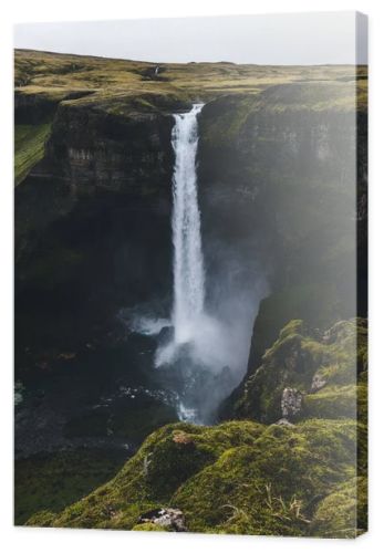 aerial view of dramatic Haifoss waterfall in Iceland