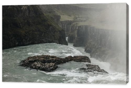 high angle view of steam above Gullfoss waterfall in Iceland