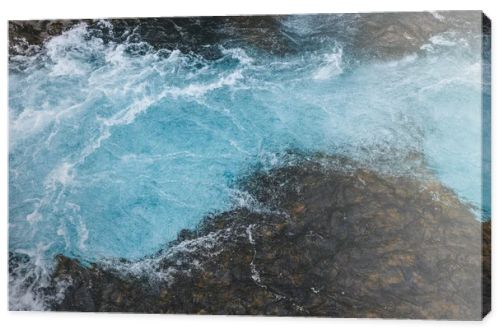 aerial view of beautiful water of Bruarfoss waterfall in Iceland 