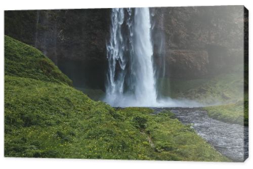 scenic view of Seljalandsfoss waterfall in highlands in Iceland 